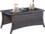Patio Coffee Rattan Rectangular Glass Table