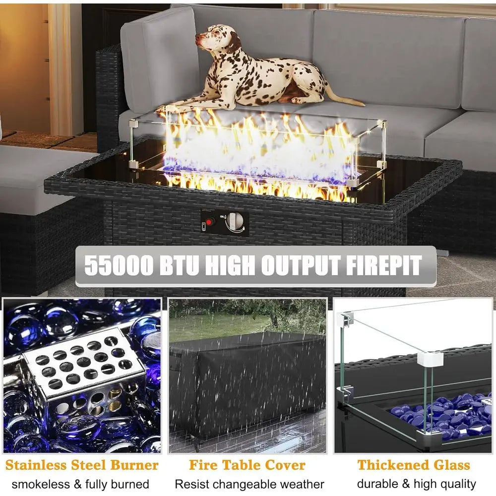Wicker Rattan Patio Furniture Set With Fire Pit