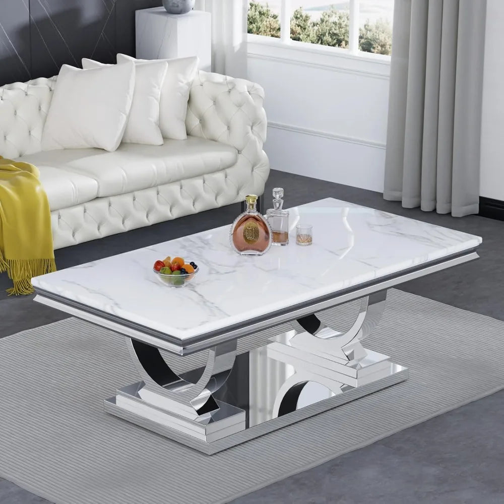 47" Rectangular  White Faux Marble Coffee Table