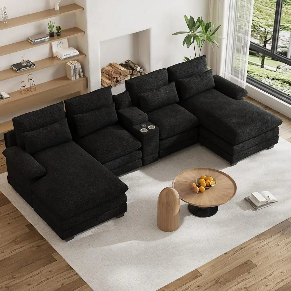 Oversized Chenille Sectional Sofa with Center Console