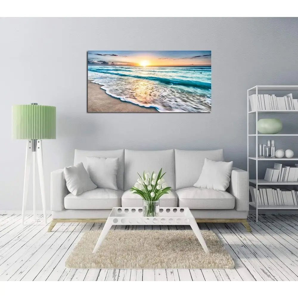 Canvas  Wall Art, Beach Sunset Ocean Waves