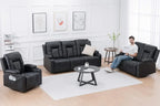 Leather Recliner Chair Set, Black