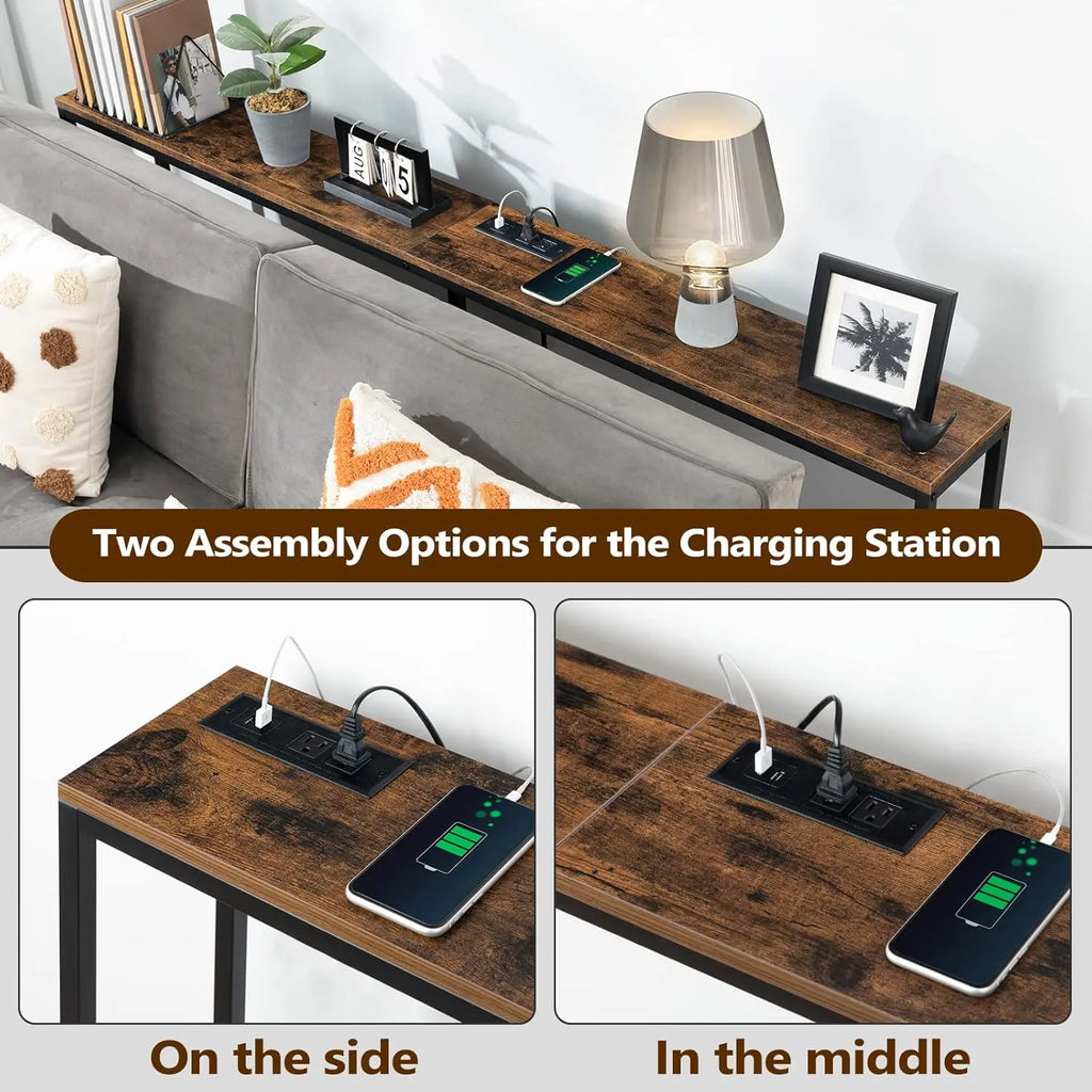 70.9'' Narrow Console Table with Outlet & USB Ports