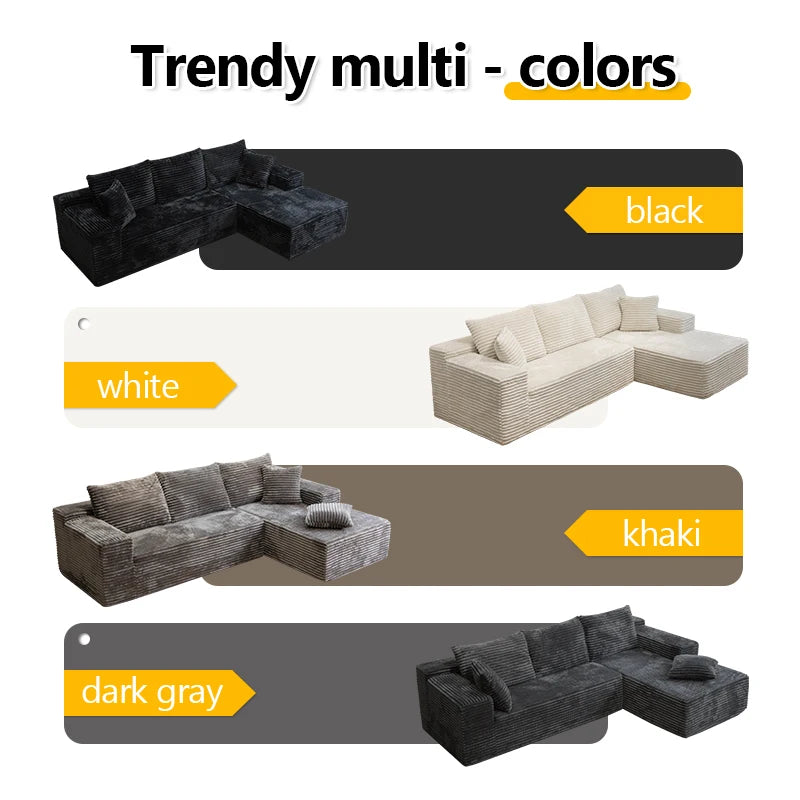 105Inch L-Shaped Sofa  Bed Convertible Corduroy