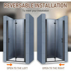 Semi-Frameless Bi-Fold Shower Door 35.5-37" W x 72" H, Reversible, Matte Black