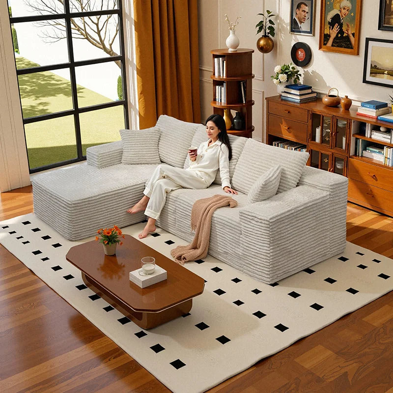105Inch L-Shaped Sofa  Bed Convertible Corduroy
