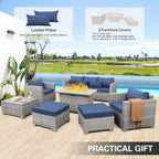 6-Pc Grey Rattan Outdoor Sofa Set With Fire Pit