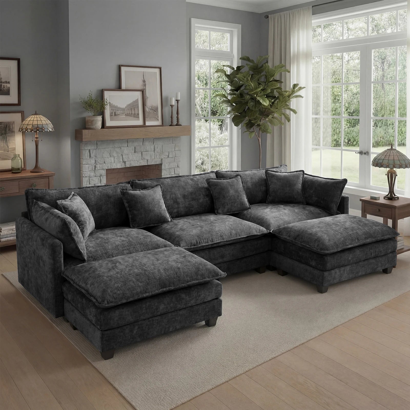 113.4" Modular Sectional Sofa with Ottoman